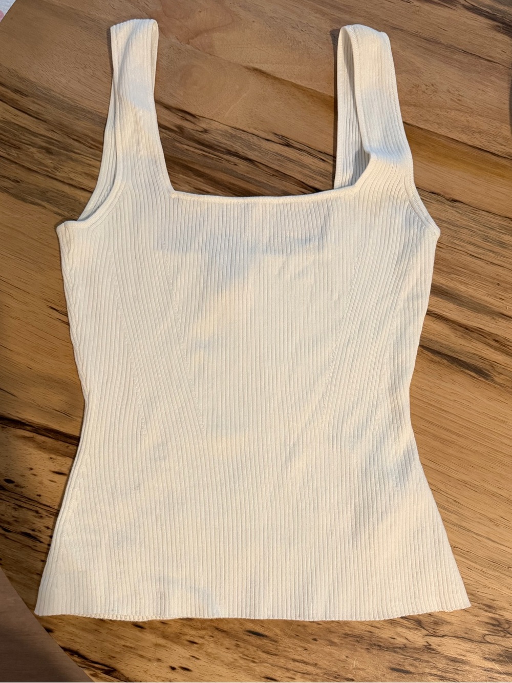 H&M Cream Ribbed Square Neck Tank Top